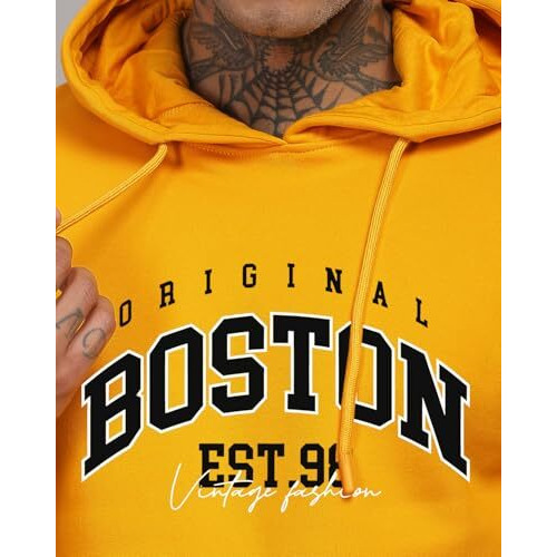 Adro Men's Cotton Neck Hooded Sweatshirt (H24-Bost-Mu-S_Mustard)