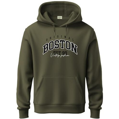 Adro Hoodies For Men | Printed Regular Fit Hoodie For Men | Cotton Hoodie | Mens Hoodies | Sweatshirt For Men | Hooded Hoodie|H24-Bost-Ol-M Olive (Medium)