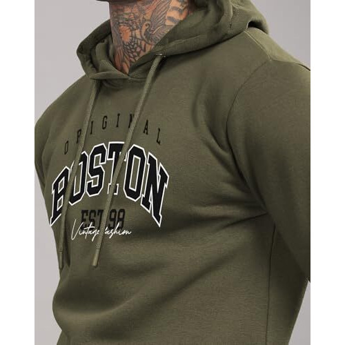 Adro Hoodies For Men | Printed Regular Fit Hoodie For Men | Cotton Hoodie | Mens Hoodies | Sweatshirt For Men | Hooded Hoodie|H24-Bost-Ol-M Olive (Medium)