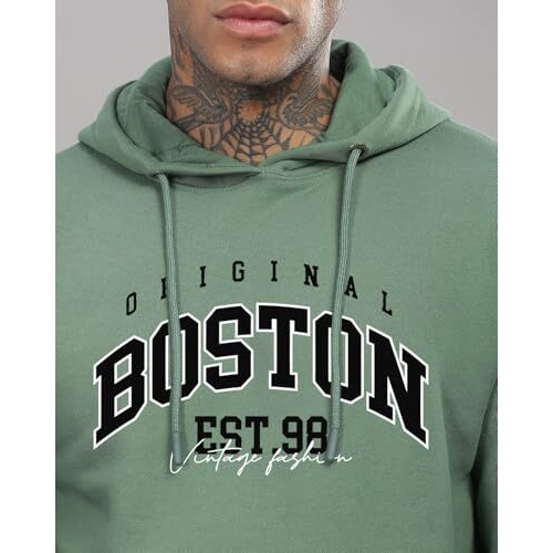 Adro Men's Cotton Neck Hooded Sweatshirt (H24-Bost-Pt_Pista
