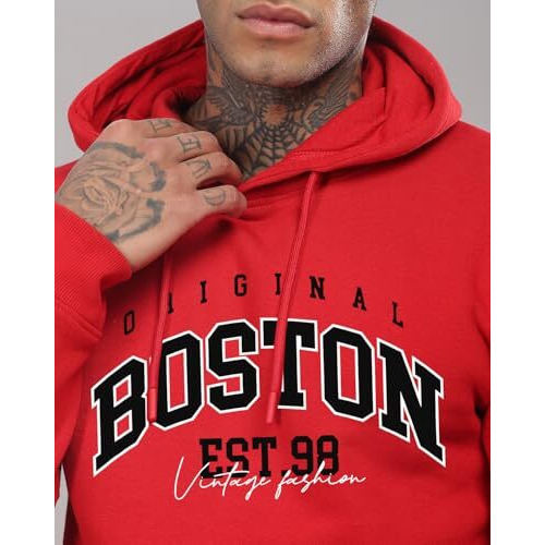 Adro Men's Cotton Neck Hooded Sweatshirt (H24-Bost-Rd_Red