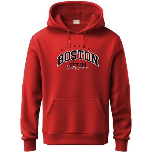 Adro Men's Cotton Neck Hooded Sweatshirt (H24-Bost-Rd_Red