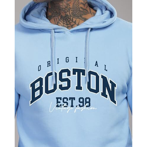 Adro Men's Cotton Neck Hooded Sweatshirt (H24-Bost-Sk_Sky Blue