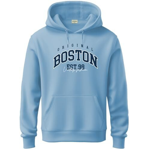 Adro Men's Cotton Neck Hooded Sweatshirt (H24-Bost-Sk_Sky Blue