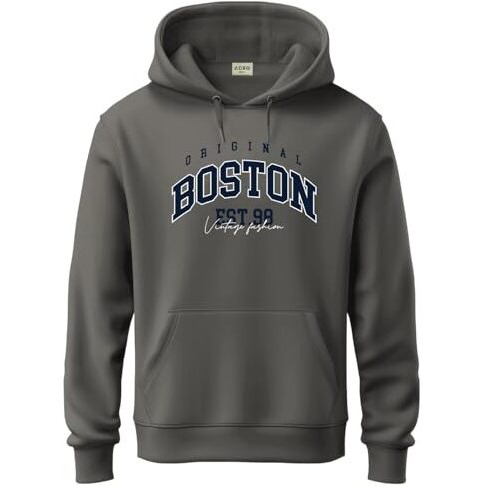 Adro Men's Cotton Neck Hooded Sweatshirt (H24-Bost-Sg_Steel Grey