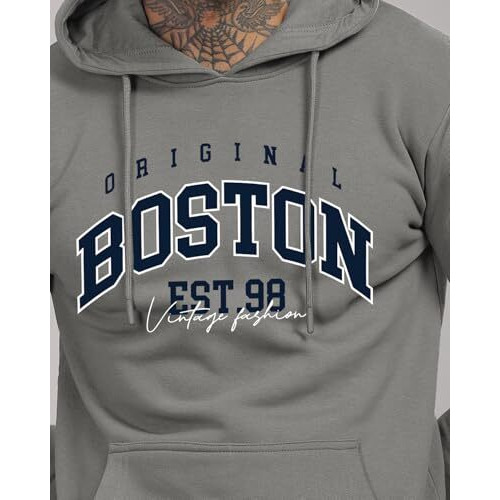 Adro Men's Cotton Neck Hooded Sweatshirt (H24-Bost-Sg_Steel Grey