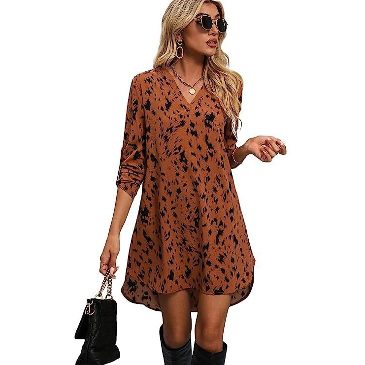 Dhruvi Trendz Womens Rayon Casual Dress Women Western Dresses Regular Fit Mini (Dt-Wd1097_Brown_Small)