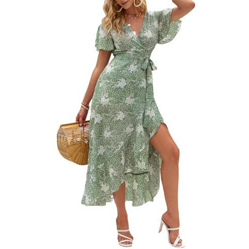 Kotty Women's Wrap Light Green, White Dress