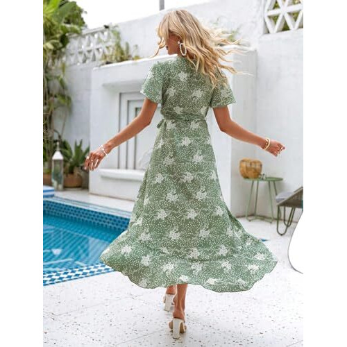 Kotty Women's Wrap Light Green, White Dress