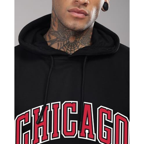 Adro Men's Cotton Neck Hooded Sweatshirt (H24-Cago-Bl-M_Black)