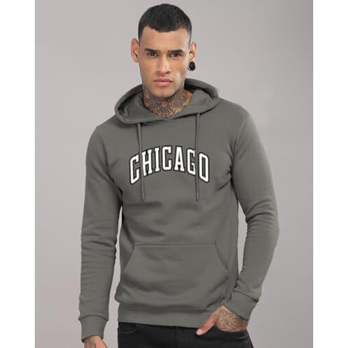 Adro Men's Cotton Neck Hooded Sweatshirt (H24-Cago-Sg_Steel Grey