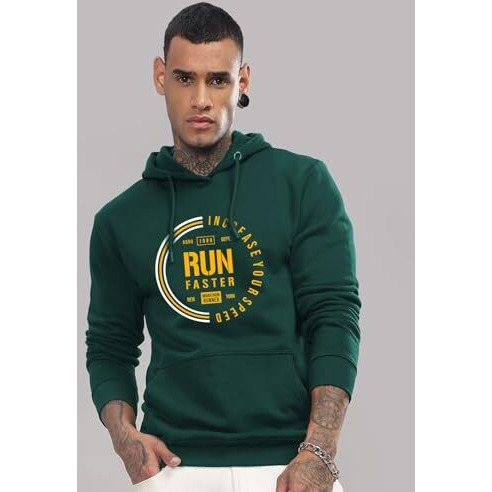 Adro Men's Cotton Neck Hooded Sweatshirt (H24-Fast-Grn-L_Green)