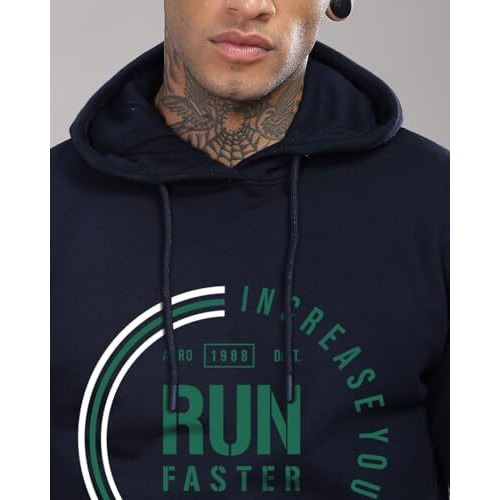 Adro Men's Cotton Neck Hooded Sweatshirt (H24-Fast-Nb_Navy Blue