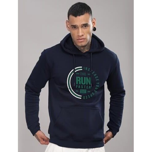 Adro Men's Cotton Neck Hooded Sweatshirt (H24-Fast-Nb_Navy Blue