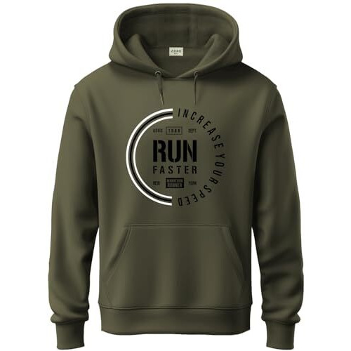 Adro Men's Cotton Neck Hooded Sweatshirt (H24-Fast-Ol_Olive