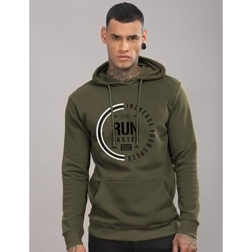 Adro Men's Cotton Neck Hooded Sweatshirt (H24-Fast-Ol_Olive