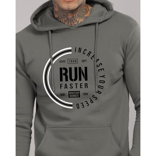 Adro Men's Cotton Neck Hooded Sweatshirt (H24-Fast-Sg_Steel Grey