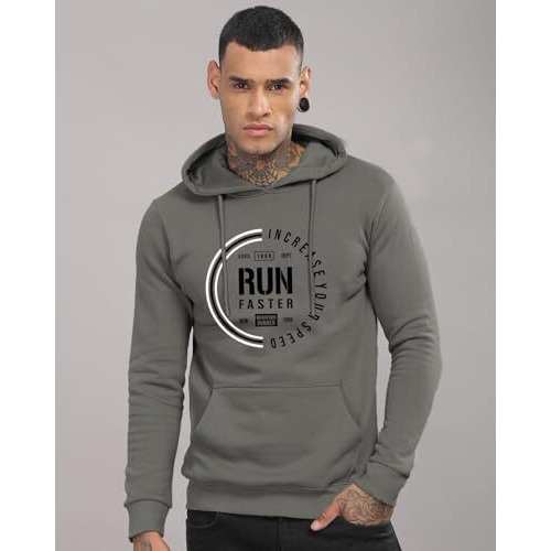 Adro Men's Cotton Neck Hooded Sweatshirt (H24-Fast-Sg_Steel Grey