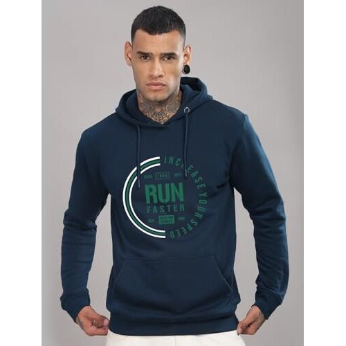 Adro Men's Cotton Neck Hooded Sweatshirt (H24-Fast-Sb_Teal