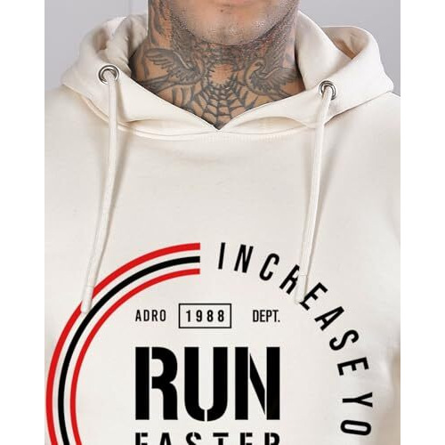 Adro Men's Cotton Neck Hooded Sweatshirt (H24-Fast-Ws_White Sand
