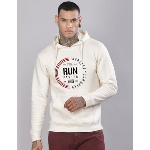 Adro Men's Cotton Neck Hooded Sweatshirt (H24-Fast-Ws_White Sand