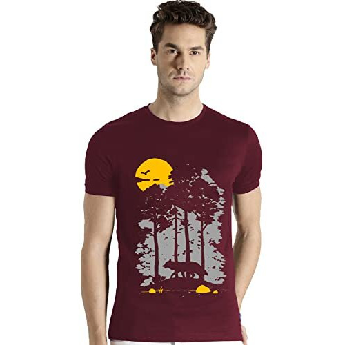 Adro Mens Sun Printed Cotton T-Shirt (Rn22-1-Sun-Mr_Maroon_Xl)
