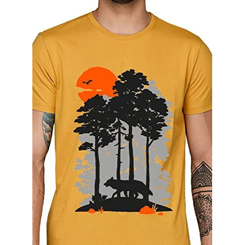 Adro Mens Sun Printed Cotton T-Shirt (Rn22-1-Sun-Mu_Mustard_2Xl)