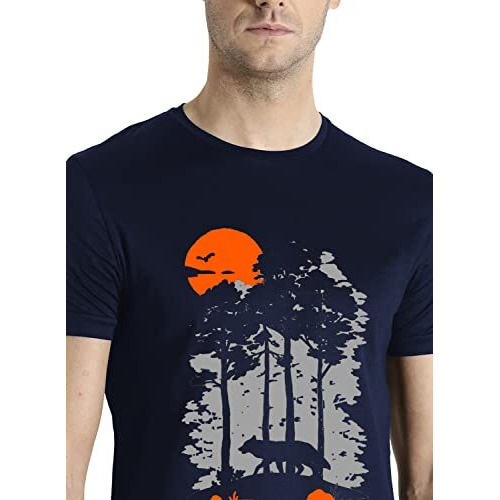 Adro Mens Sun Printed Cotton T-Shirt (Rn22-1-Sun-Nb_Navy_Xl)