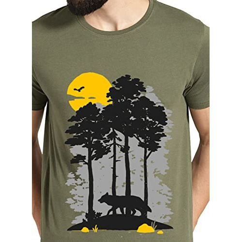 Adro Mens Sun Printed Cotton T-Shirt (Rn22-1-Sun-Ol_Olive_2Xl)