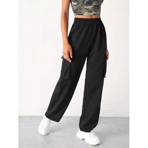 Leriya Fashion Cargo Women Casual High Rise Trouser (Lf-Tr976-01_Midnight, Black, Medium