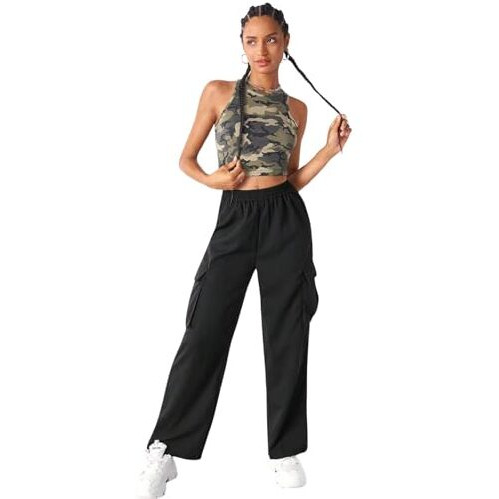 Leriya Fashion Cargo Women Casual Trouser (Lf-Tr976-01_Black, High Rise, Xl