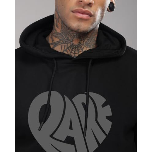 Adro Men's Cotton Neck Hooded Sweatshirt (H24-Rare-Bl_Black