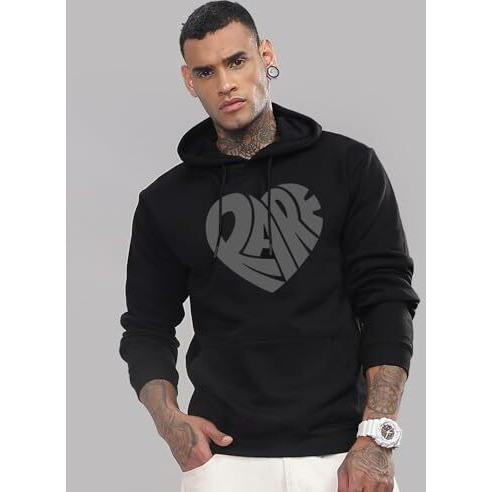 Adro Men's Cotton Neck Hooded Sweatshirt (H24-Rare-Bl_Black