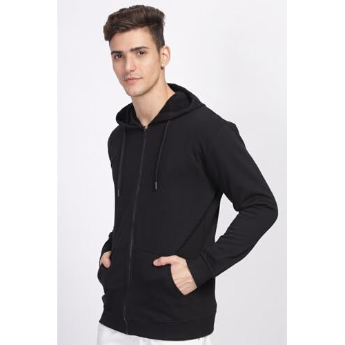 Adro Men's Cotton Neck Hooded Sweatshirt (Zhh-24-Pln-Bl_Black