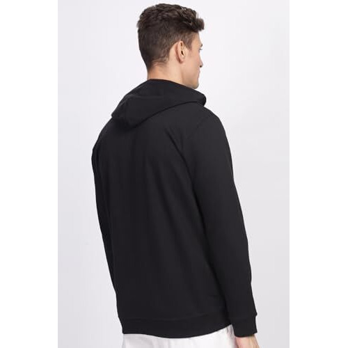 Adro Men's Cotton Neck Hooded Sweatshirt (Zhh-24-Pln-Bl_Black
