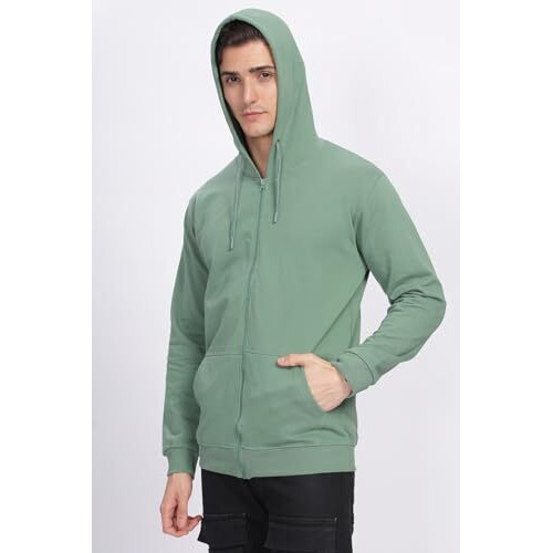 Adro Men's Cotton Neck Hooded Sweatshirt (Zhh-24-Pln-Pt_Pista