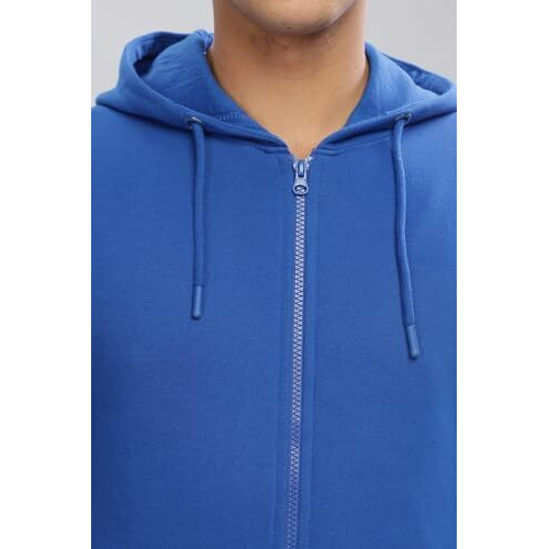 Adro Men's Cotton Neck Hooded Sweatshirt (Zhh-24-Pln-Rb_Royal Blue