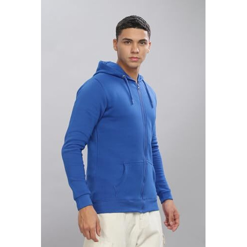 Adro Men's Cotton Neck Hooded Sweatshirt (Zhh-24-Pln-Rb_Royal Blue