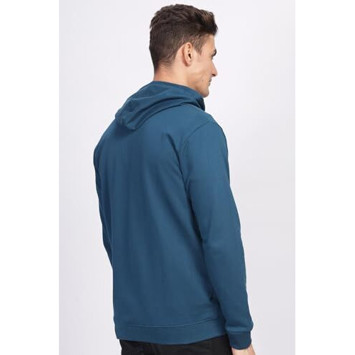 Adro Men's Cotton Neck Hooded Sweatshirt (Zhh-24-Pln-Sb_Teal