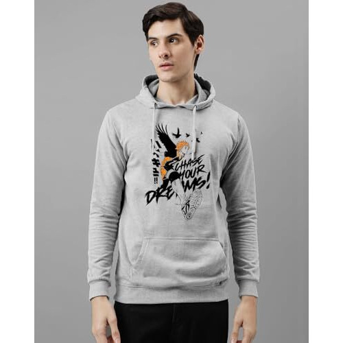 Adro Men's Cotton Neck Hooded Sweatshirt (H24-M-Dream-Gr_Grey