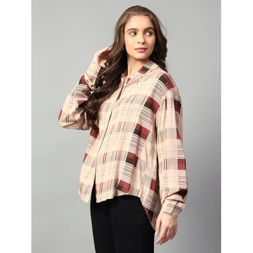 Kotty Women's Oversized Printed Cotton Blend Stylish Looking Shirts(Multicolor,M)