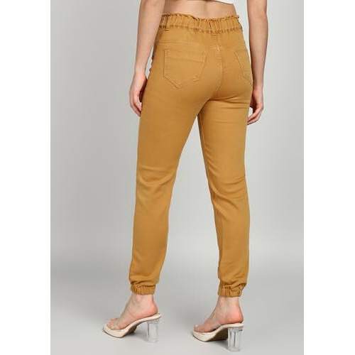 Nifty Women's Denim Stretchable High Waist Joggers (1470_Jogr_Gold_30_Gold_30)