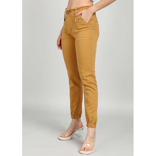 Nifty Women's Denim Stretchable High Waist Joggers (1470_Jogr_Gold_30_Gold_30)