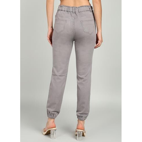 Nifty Women's Denim Stretchable High Waist Joggers (1470_Jogr_Grey_30_Grey_30)