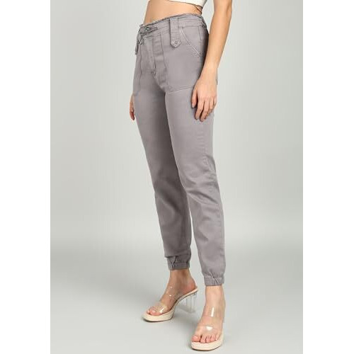 Nifty Women's Denim Stretchable High Waist Joggers (1470_Jogr_Grey_30_Grey_30)