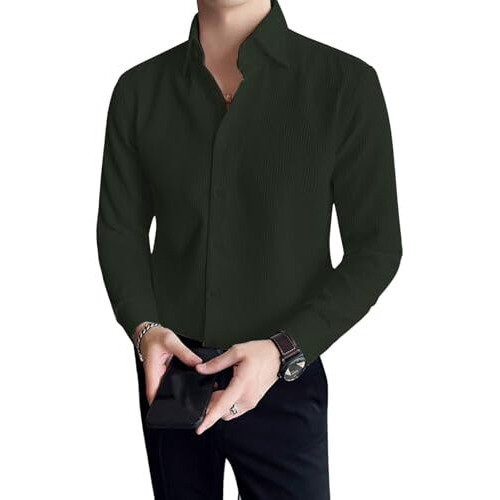 Dhruvi Trendz Mens Polly Cotton Men's Casual Shirt Regular Fit Casual (Dt-Ms-6138_Green_M)