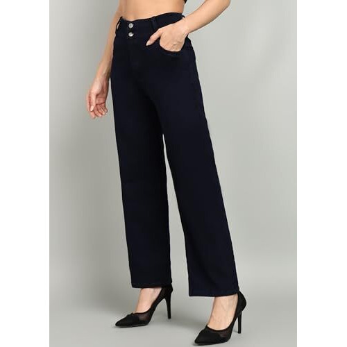 Nifty Women's Denim Stretchable 2-Button Straight Fit Jeans (1472_Blu_34_Blue_34)