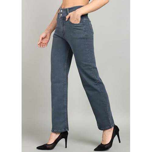 Nifty Women's Denim Stretchable 2-Button Straight Fit Jeans (1472_Gry_34_Grey_34)