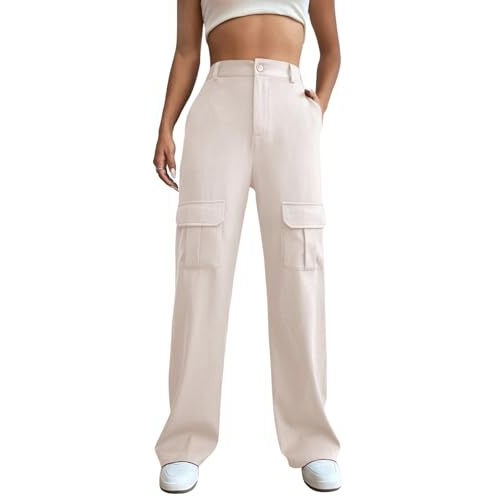 Leriya Fashion Women Cargo Pant | Woman Trousers | Women's High-Waisted Pant | Women Trousers Pants White