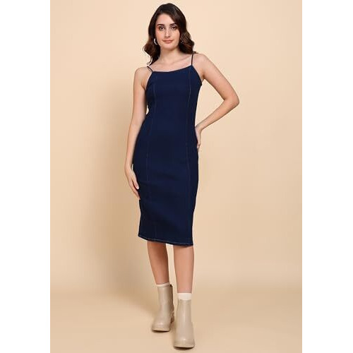 Nifty Women's Denim Stretchable Bodycon Dress (1476_Bsc_L_Blue_Large)